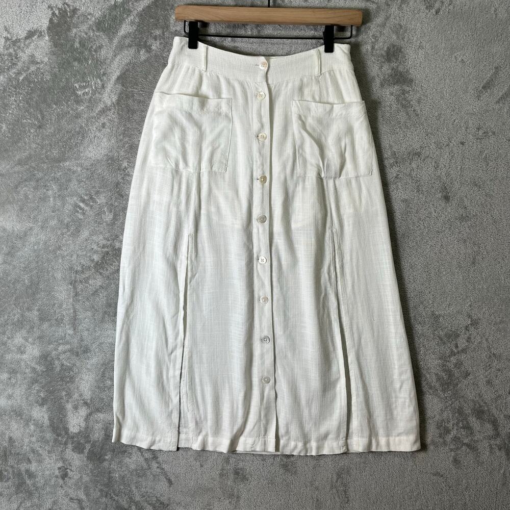 L*Space White Button Front‎ Midi Skirt Women’s Size Small Boho Pocketed Slits